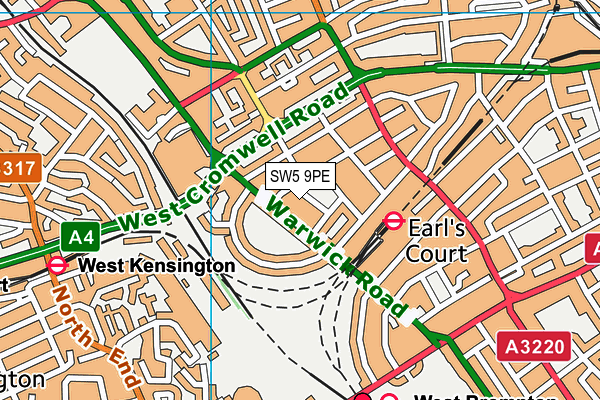 SW5 9PE map - OS VectorMap District (Ordnance Survey)