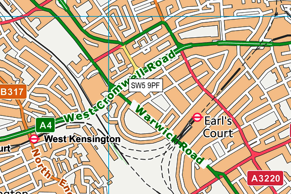 SW5 9PF map - OS VectorMap District (Ordnance Survey)