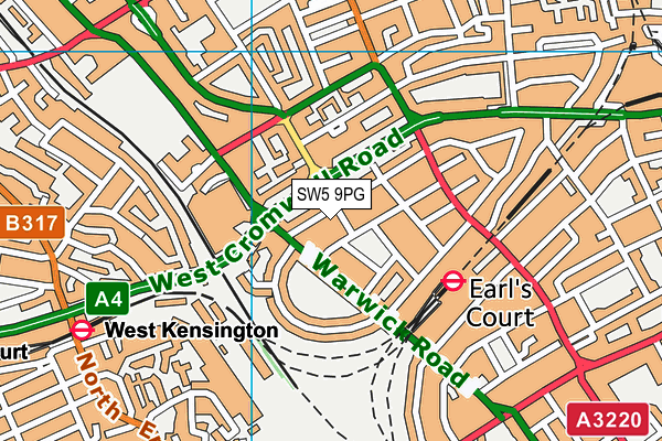 SW5 9PG map - OS VectorMap District (Ordnance Survey)