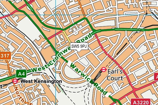 SW5 9PJ map - OS VectorMap District (Ordnance Survey)