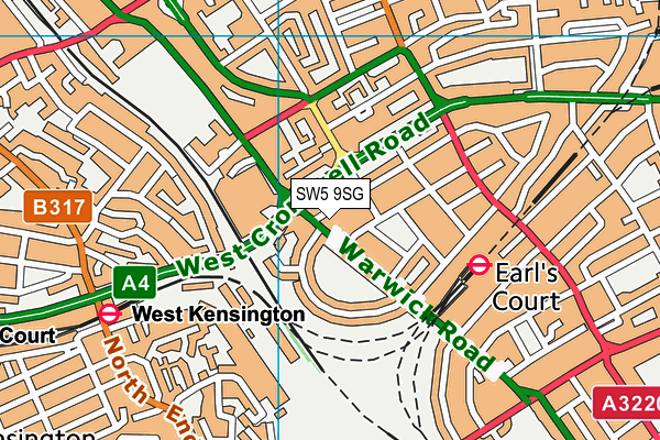 SW5 9SG map - OS VectorMap District (Ordnance Survey)