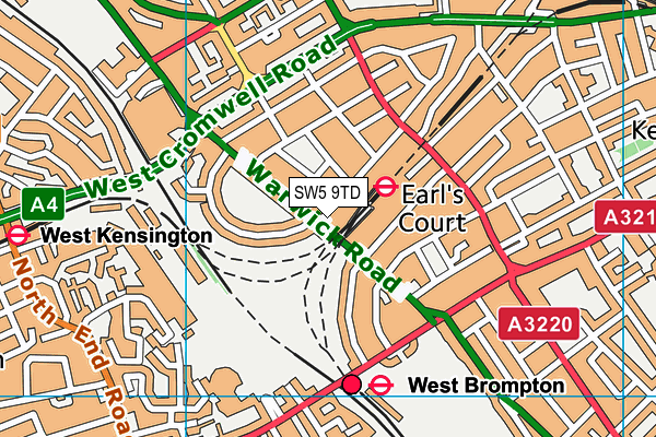 SW5 9TD map - OS VectorMap District (Ordnance Survey)