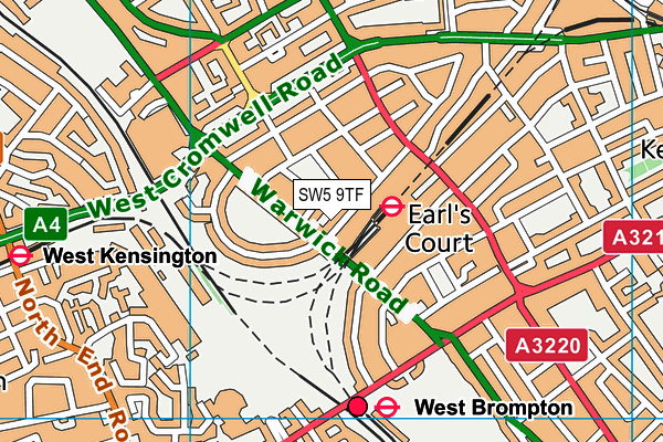 SW5 9TF map - OS VectorMap District (Ordnance Survey)