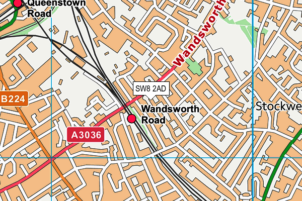 SW8 2AD map - OS VectorMap District (Ordnance Survey)