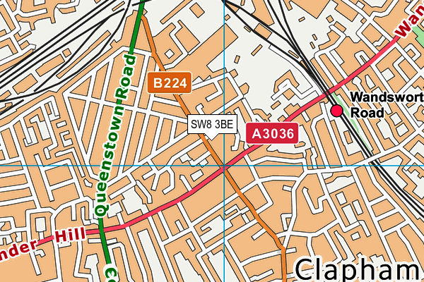 SW8 3BE map - OS VectorMap District (Ordnance Survey)