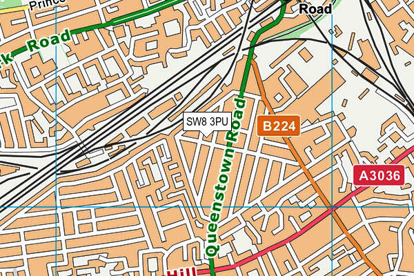 SW8 3PU map - OS VectorMap District (Ordnance Survey)