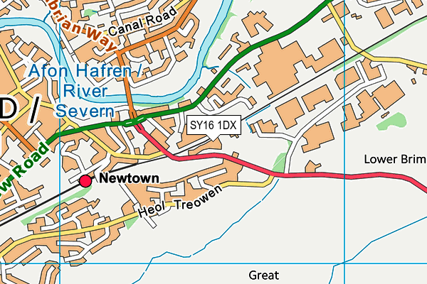 SY16 1DX map - OS VectorMap District (Ordnance Survey)