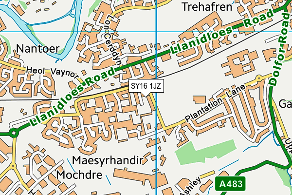 SY16 1JZ map - OS VectorMap District (Ordnance Survey)