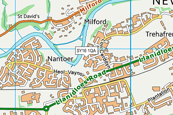 SY16 1QA map - OS VectorMap District (Ordnance Survey)