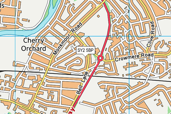 Monkmoor Recreational Ground map (SY2 5BP) - OS VectorMap District (Ordnance Survey)