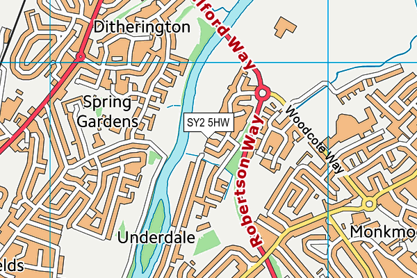 SY2 5HW map - OS VectorMap District (Ordnance Survey)