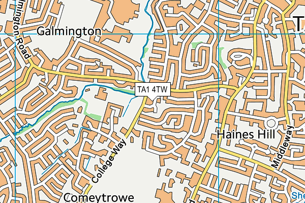 TA1 4TW map - OS VectorMap District (Ordnance Survey)