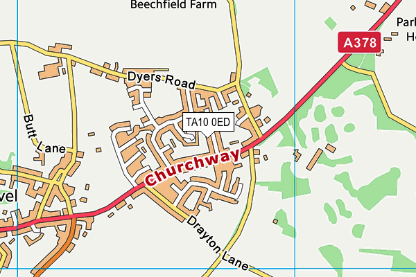 TA10 0ED map - OS VectorMap District (Ordnance Survey)