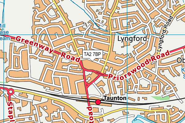 TA2 7BP map - OS VectorMap District (Ordnance Survey)