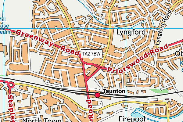 TA2 7BW map - OS VectorMap District (Ordnance Survey)