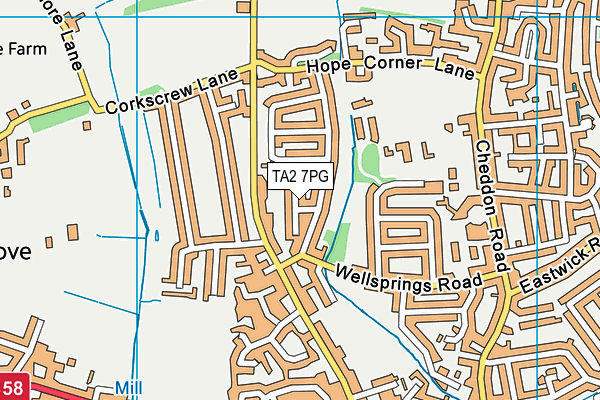 TA2 7PG map - OS VectorMap District (Ordnance Survey)