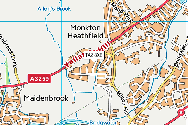 TA2 8XB map - OS VectorMap District (Ordnance Survey)