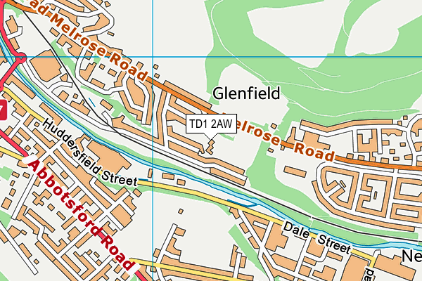 TD1 2AW map - OS VectorMap District (Ordnance Survey)