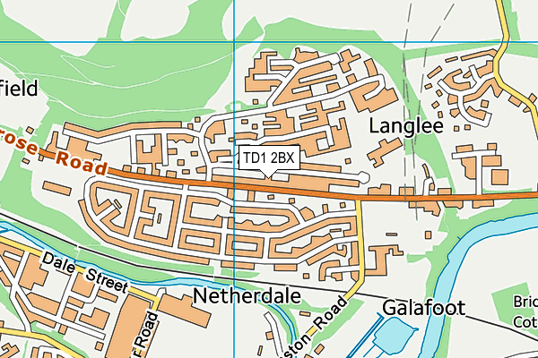 TD1 2BX map - OS VectorMap District (Ordnance Survey)