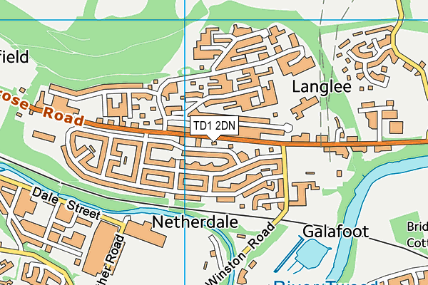 TD1 2DN map - OS VectorMap District (Ordnance Survey)