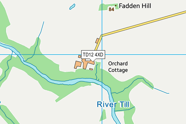 TD12 4XD map - OS VectorMap District (Ordnance Survey)