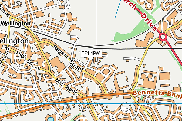 TF1 1PW map - OS VectorMap District (Ordnance Survey)