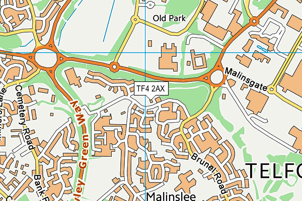 TF4 2AX map - OS VectorMap District (Ordnance Survey)