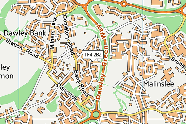 TF4 2BZ map - OS VectorMap District (Ordnance Survey)