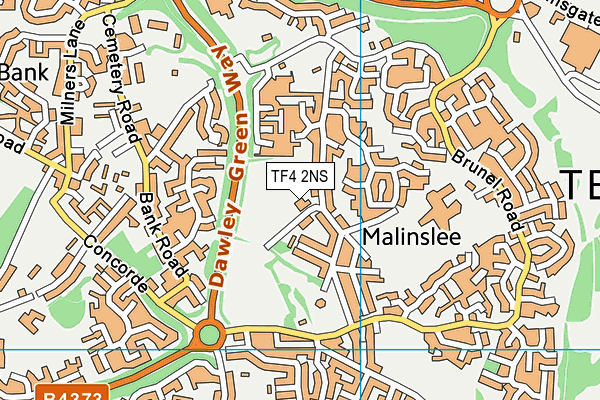 Malinslee Playing Fields map (TF4 2NS) - OS VectorMap District (Ordnance Survey)