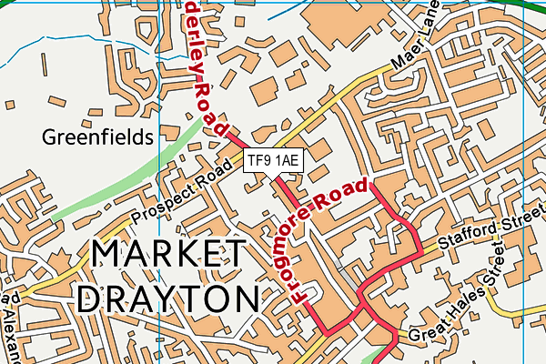 Bodytech Health Club (Market Drayton) (Closed) map (TF9 1AE) - OS VectorMap District (Ordnance Survey)