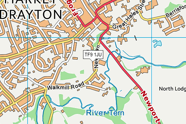 Market Drayton Swimming & Fitness Centre map (TF9 1JU) - OS VectorMap District (Ordnance Survey)