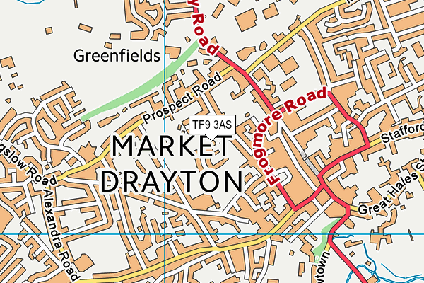 TF9 3AS map - OS VectorMap District (Ordnance Survey)