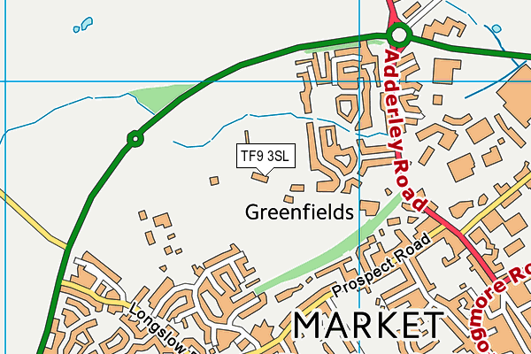Greenfields Sports Ground map (TF9 3SL) - OS VectorMap District (Ordnance Survey)