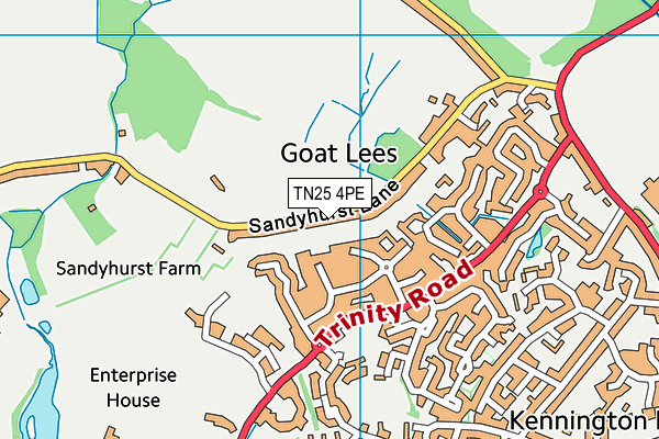 Sandyacres Sports & Social Centre map (TN25 4PE) - OS VectorMap District (Ordnance Survey)