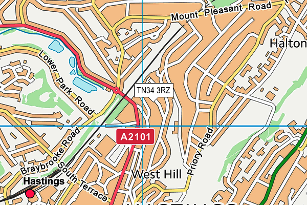 TN34 3RZ map - OS VectorMap District (Ordnance Survey)