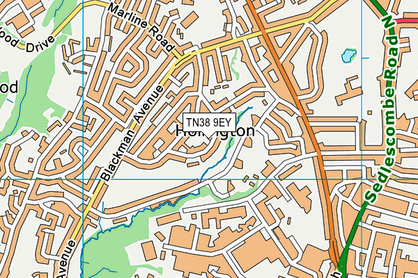 TN38 9EY map - OS VectorMap District (Ordnance Survey)