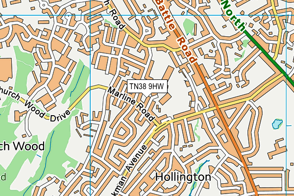 TN38 9HW map - OS VectorMap District (Ordnance Survey)