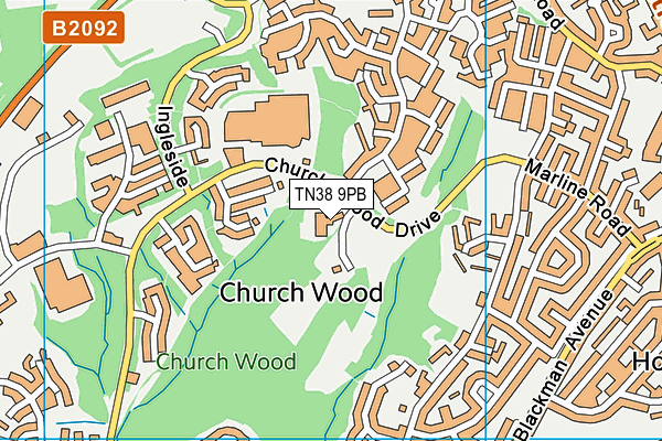 Churchwood Primary Academy map (TN38 9PB) - OS VectorMap District (Ordnance Survey)