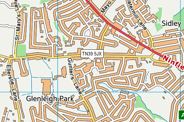 TN39 5JX map - OS VectorMap District (Ordnance Survey)