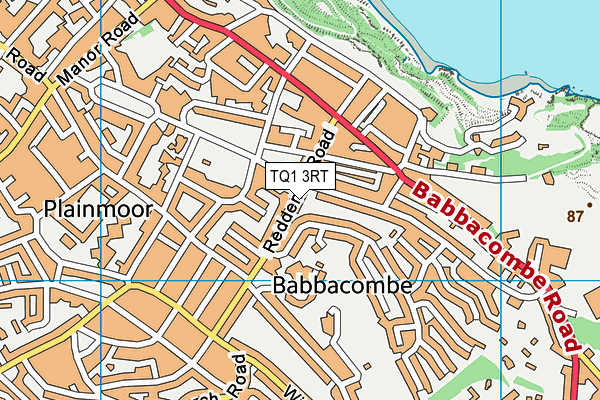 TQ1 3RT map - OS VectorMap District (Ordnance Survey)