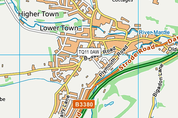 TQ11 0AW map - OS VectorMap District (Ordnance Survey)