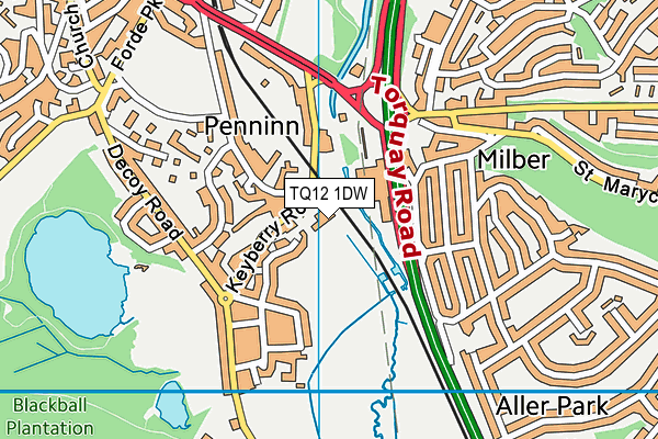 TQ12 1DW map - OS VectorMap District (Ordnance Survey)