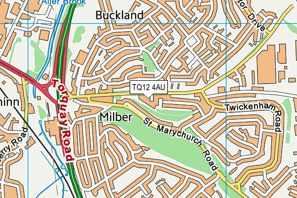 TQ12 4AU map - OS VectorMap District (Ordnance Survey)