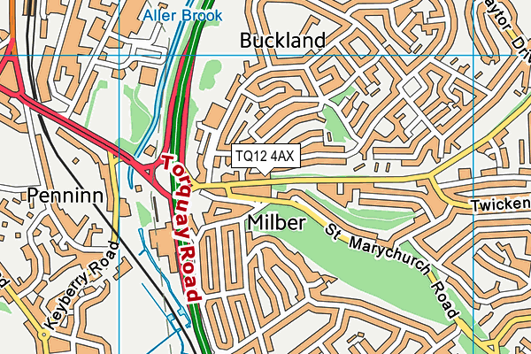 TQ12 4AX map - OS VectorMap District (Ordnance Survey)