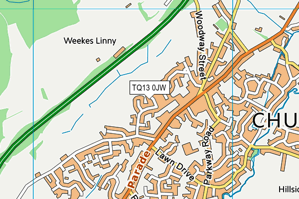 TQ13 0JW map - OS VectorMap District (Ordnance Survey)