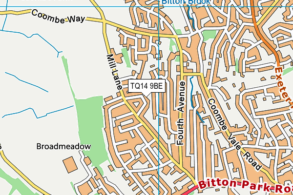 TQ14 9BE map - OS VectorMap District (Ordnance Survey)