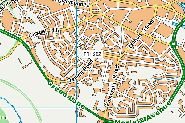 TR1 2BZ map - OS VectorMap District (Ordnance Survey)