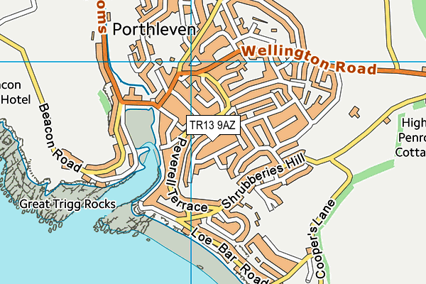TR13 9AZ map - OS VectorMap District (Ordnance Survey)
