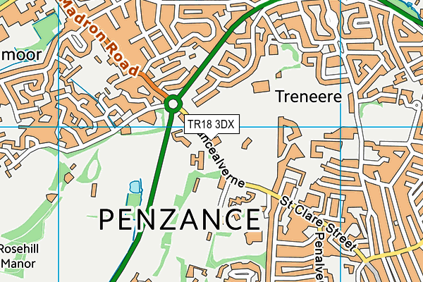 TR18 3DX map - OS VectorMap District (Ordnance Survey)