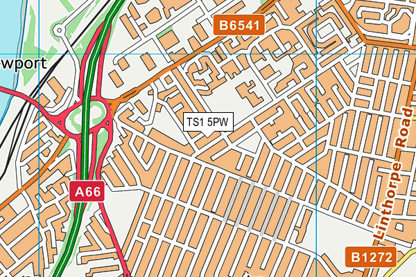 TS1 5PW map - OS VectorMap District (Ordnance Survey)